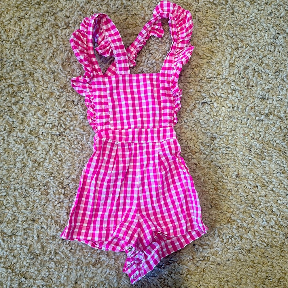 Bella Bliss 12 month romper. Pink & white check